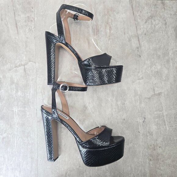 Steve Madden Chunky Platform Heels 8 Black Croc Dressy Formal High Heeled Shoes - Picture 6 of 12